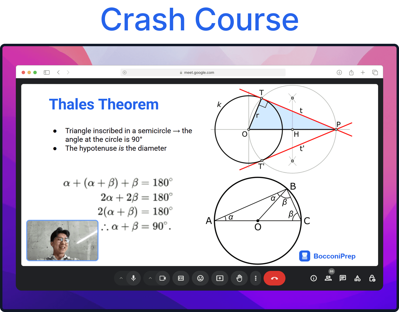 Crash course lesson slide: Thales' theorem