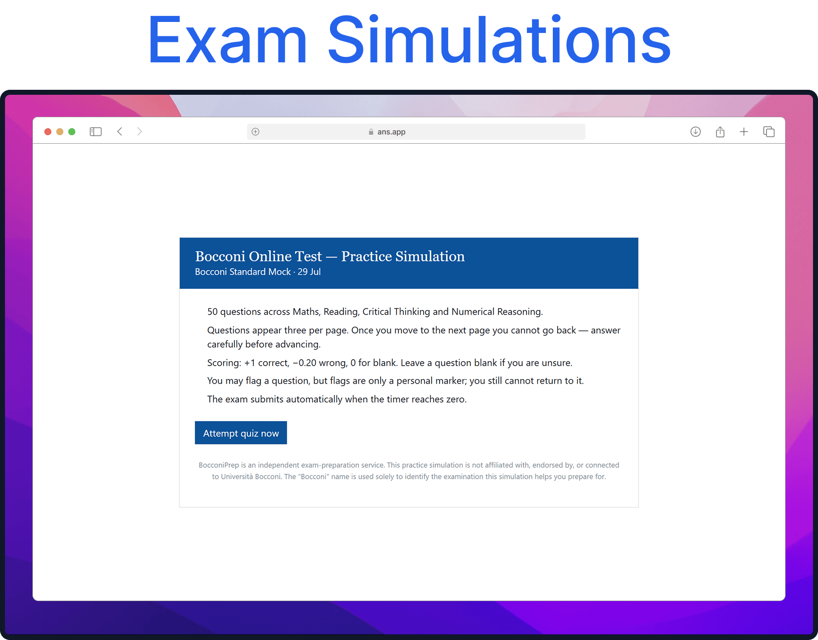 Timed exam simulation