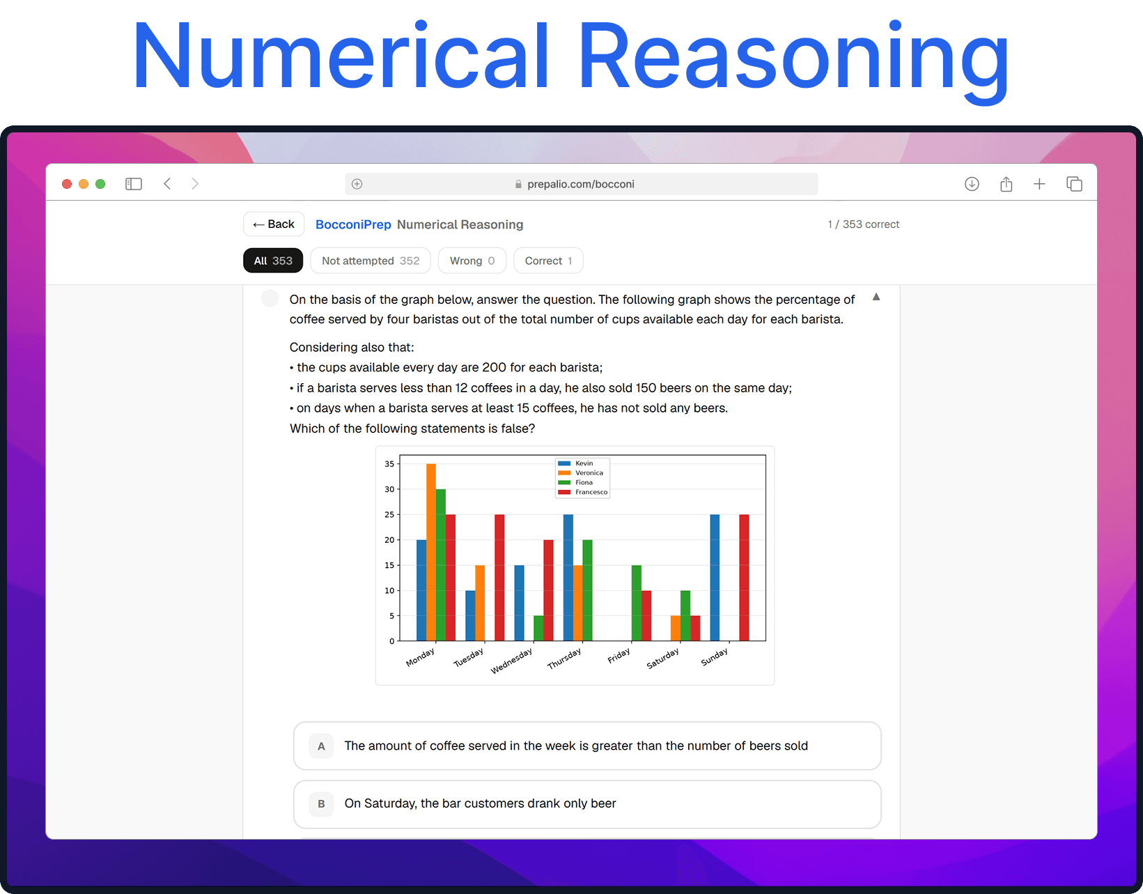 Numerical reasoning practice question